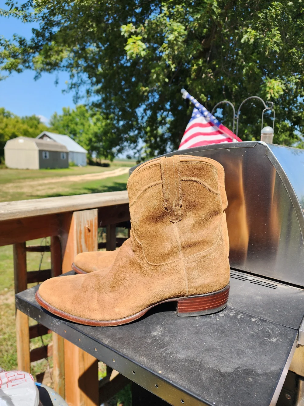 Tecovas Tan Suede Ankle Length Western boots